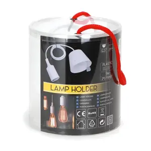Portalmparas E27 en plastique, câble 2 x 0,75 mm, longueur 1 m, couleur blanche ; idéal pour l'éclairage dans les foyers et les bureaux. - Product Image 3