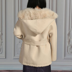 Manteau en <span class=keywords><strong>laine</strong></span> double face d'hiver personnalisé Jxwatcher avec capuche et veste en fourrure véritable 2 pièces pour femmes, grand col en fourrure de renard, manteau en cachemire pour femmes - Product Image 2