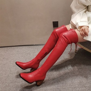 Bottes hautes pour femme en PU, moulantes, à bout carré, avec talon épais et fermeture éclair latérale - Product Image 6