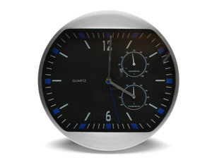 Simple <b>Brushed</b> Aluminum Frame Modern Round Clock Wall with Temperature and Humidity - Product Image 2