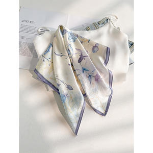 Printed 100% Mulberry Silk <strong>Scarf</strong> Women's Elegant Floral Square <strong>Scarf</strong> Lightweight Luxury Gift - Product Image 1