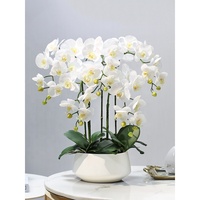 Bunga Hias Plastik Bunga Phalaenopsis Buatan 43Cm dengan Pot Anggrek Putih Bunga Hias Buatan