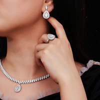 Parure de bijoux personnalisée vintage en moissanite et diamant, avec bague, boucles d'oreilles et collier en forme de poire, pour soirée, en or, certifiée IGI