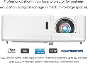 Projecteur vidéo d'entrée <span class=keywords><strong>Optoma</strong></span> ZH406ST <span class=keywords><strong>4K</strong></span> HDR, projecteur DLP à courte portée 4200lumens avec projecteur de lampe laser à haut-parleur 10W * 2 - Product Image 2