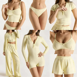 Conjuntos de Pijamas Personalizados para Mujer, 100% Algodón, con Cordón Ajustable, Suaves y Transpirables para Invierno, con Camiseta Tipo Cárdigan y Pantalones Cortos - Product Image 1