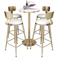 Table de bar en métal doré robuste de qualité supérieure et 4 tabourets rembourrés blancs pour salon et chambre à coucher, design chic et fonctionnel