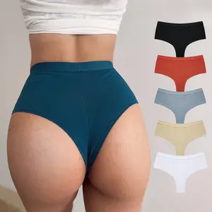 Calcinha feminina de cintura alta G String para mulheres, roupa íntima simples de algodão puro, tamanho europeu, cor sólida e simples, atacado