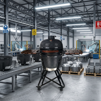 Barbecue au charbon de bois en céramique Kamado de 24 pouces avec allumage automatique, fumoir extérieur émaillé en porcelaine pour la restauration