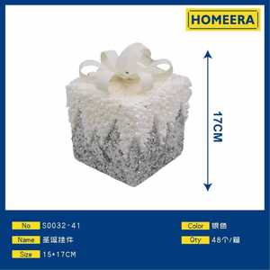 Homeera Christmas Pendant Silver Square Glitter With Bow Tree Ornament - Product Image 1