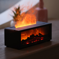 Diffuseur d'arômes et d'huiles essentielles avec source d'alimentation USB, télécommande, effet flamme 3D, humidificateur à brume et lumière colorée