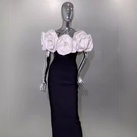 Robe bandage élégante pour femmes de haute qualité, à fleurs 3D, sans bretelles, moulante, pour femmes