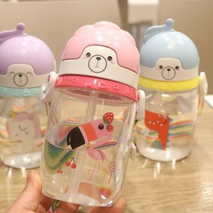 New PP Straw Cup Plastic <strong>Drinking</strong> Cup <strong>Childrens</strong> Water Cup for Students Summer Cartoon Kindergarten Backpack Water <strong>Bottle</strong> - Product Image 1