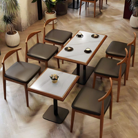 Tables et chaises de restaurant en bois massif avec incrustations de pierre, mobilier de café de style chinois, sièges de banquette pour hôtels et bars de cafétéria