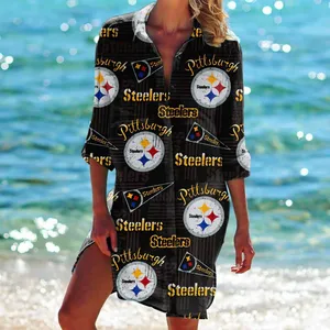 2024 nueva llegada señoras equipo <span class=keywords><strong>de</strong></span> fútbol <span class=keywords><strong>americano</strong></span> verano 3D estampado Playa Mujeres camisa hawaiana niñas tamaño EE. UU. - Product Image 3