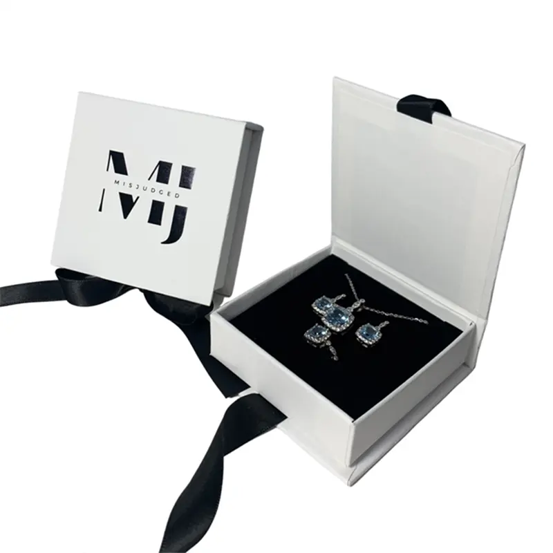 Scatole regalo personalizzate per imballaggio di gioielli in cartone di carta con logo Flip Jewelry Box con nastro