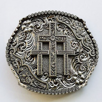 Boucle de ceinture croisée de prière en alliage de zinc personnalisée Ovale Vintage Western Design Cowboy Cowgirl Plaque Boucle pour ceintures en cuir denim