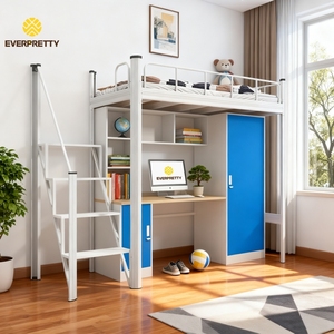 Cama individual moderna con estructura metálica para dormitorio universitario, escolar, hospitalario o apartamento, con armario, escritorio y cajones. - Product Image 3
