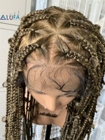 LD033 Perruque synthétique à tresses triangulaires sans nœuds, style box braid, ombrée, bouclée, sans colle, respirante, avec cheveux de bébé, en stock – Meilleure vente