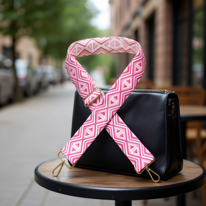 Cinghia per borsa in tessuto da 5 cm, triangolare a quadretti rosa, per borsa a mano - Product Image 2