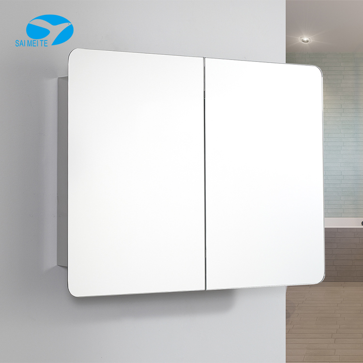 Double sliding door polished stainless steel bathroom vanities top mirror medicine cabinet