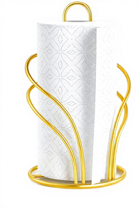 Elegant Gold Finish Metal <b>Tissue</b> <b>Paper</b> Holder Stand with Decorative Curved Design Freestanding Kitchen Countertop Napkin Roll - Product Image 5