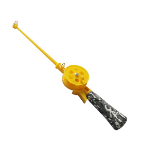 Canne à pêche sur glace mini, section courte, jaune, avec poignée camouflage, pour la pêche aux crevettes, pour débutants et enfants - Product Image 1