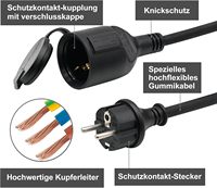 Rallonge extérieure en caoutchouc de 10m avec prise Schuko pour une utilisation en extérieur IP44 4000 W câble électrique extérieur avec capuchon de protection noir