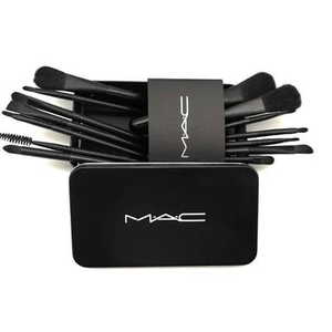 12pcs Metal Box Custom Logo Luxury Synthetic Hair Gold Blush Eyebrow Makeup Brush Set For MAC