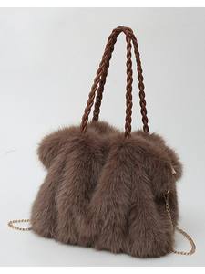 Sac à main en peluche d'hiver pour femmes, élégant, plissé, en fausse fourrure de renard, sac à bandoulière et sac à main avec chaîne - Product Image 4