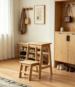 Silla de Comedor con Respaldo en Arco de Roble Natural, Asiento Acolchado de PU Negro Brillante Impermeable, Patas Cónicas de Madera Maciza, Silla Minimalista para Cocina - Product Image 5