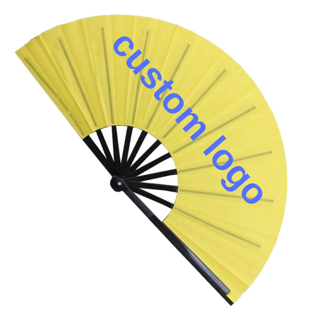 Customized Fabric Fold Up Nylon Hand Fan Printed Portable Bamboo UV Satin Fan Held Large Hand Folding Fan