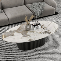 Table basse ovale pour salon, table basse moderne en pierre frittée blanche, tables de café
