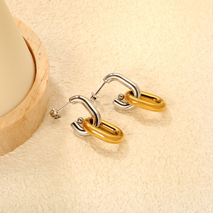 Geometric Double Hoop Earrings Gold Silver Stainless Steel Fashion <b>Statement</b> Women's Jewelry - Product Image 2