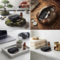 Lot de diffuseurs en pierre noire poreuse sans flamme pour aromathérapie, avec boîte personnalisée pour cadeaux d'entreprise