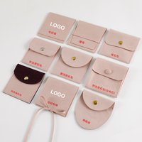 Petite enveloppe à rabat imprimée avec logo personnalisé, pochette d'emballage de luxe en microfibre, sac à bijoux pour collier