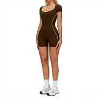 Combinaison de sport une pièce sans couture, dos évidé, coupe ajustée, effet seconde peau, couleurs contrastées pour la course, l'entraînement et le yoga Femme 2501