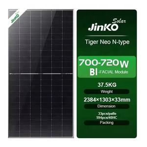 แผงโซลาร์เซลล์ Jinko Tiger <span class=keywords><strong>Neo</strong></span> N-Type 66HL5-BDV แบบสองหน้า กระจกสองชั้น 695W-720W ราคาโรงงาน ประสิทธิภาพสูง - Product Image 1