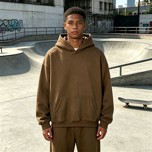 Sweat-shirt à capuche surdimensionné personnalisé pour homme, couleur unie, en molleton de coton, décontracté, pour l'automne, avec poches, coupe carrée, imprimé en relief - Product Image 1