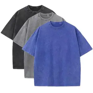Camiseta masculina personalizada com lavagem ácida 100% algodão, camiseta grande plus size com estampa de logotipo, vintage