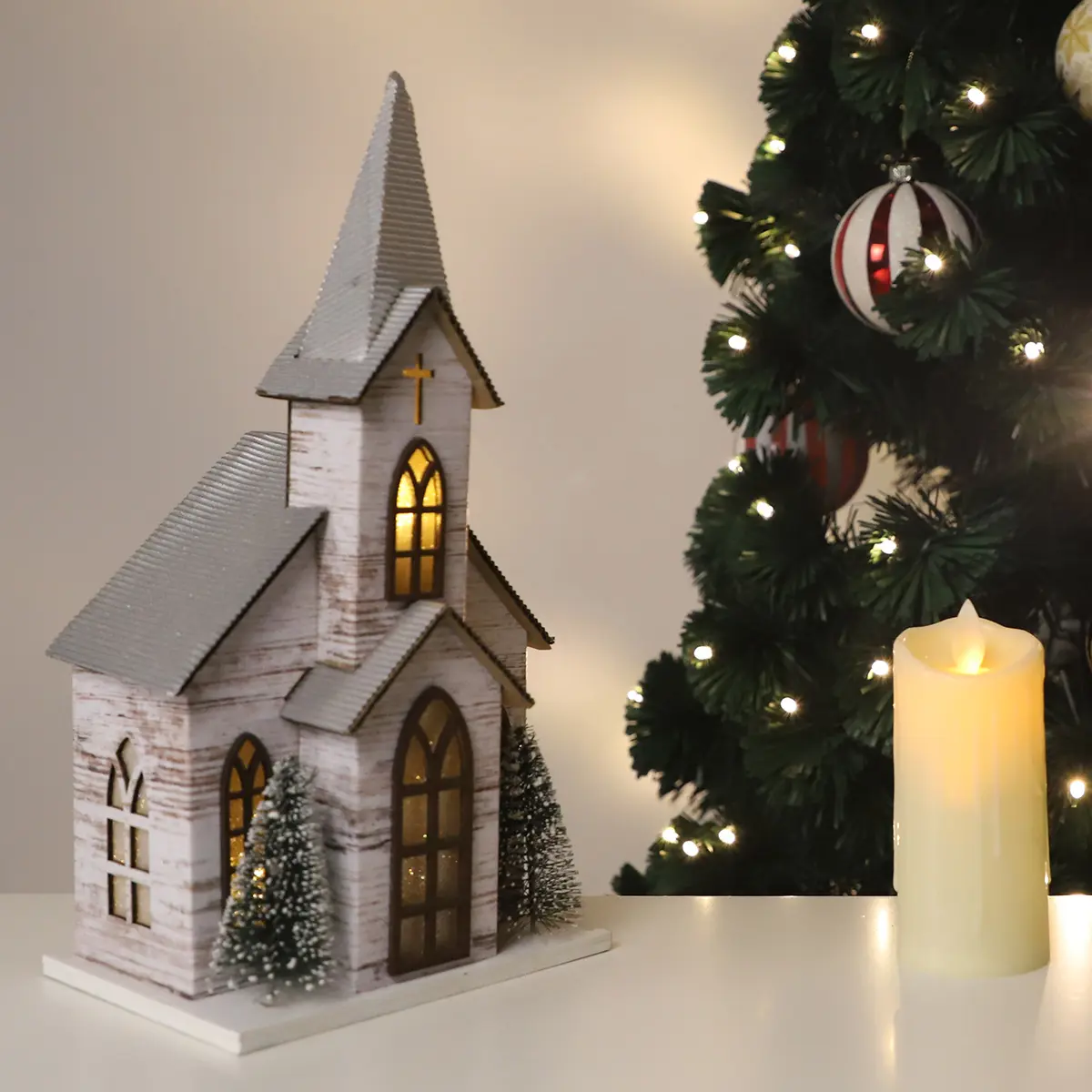 Funny Custom Cardboard Made Christmas Novelty Products Ornament Church Village