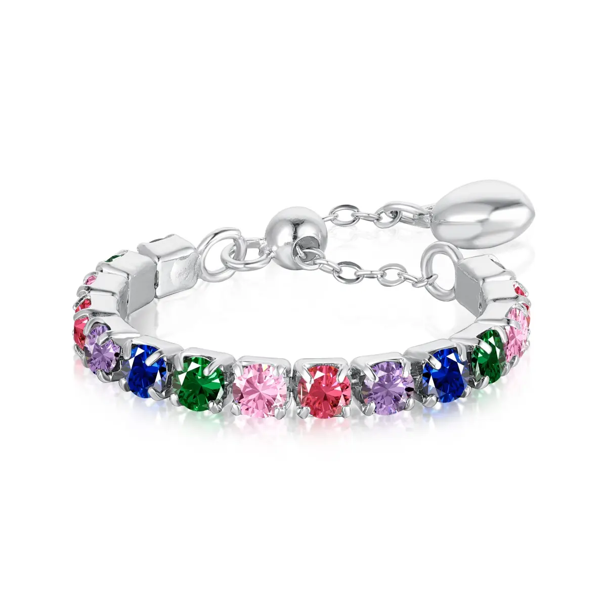 New stock arrival 925 sterling silver 5A cubic zirconia colorful stone adjustable ring