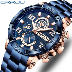 Relojes CRRJU 2297 para hombre, esfera grande, resistentes al agua, de acero inoxidable, con manecillas luminosas, fecha, cronógrafo deportivo, reloj masculino. - Product Image 3