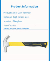 Marteau à clous de style britannique en acier au carbone avec manche en fibre de verre antidérapant multifonctionnel portable de 21 mm, manche droit en corne de mouton