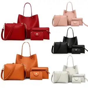 Conjunto de bolsas de couro pu para mulheres, bolsa fashion easy to carry com moldura coreana, 4 peças, com estampa Dacron