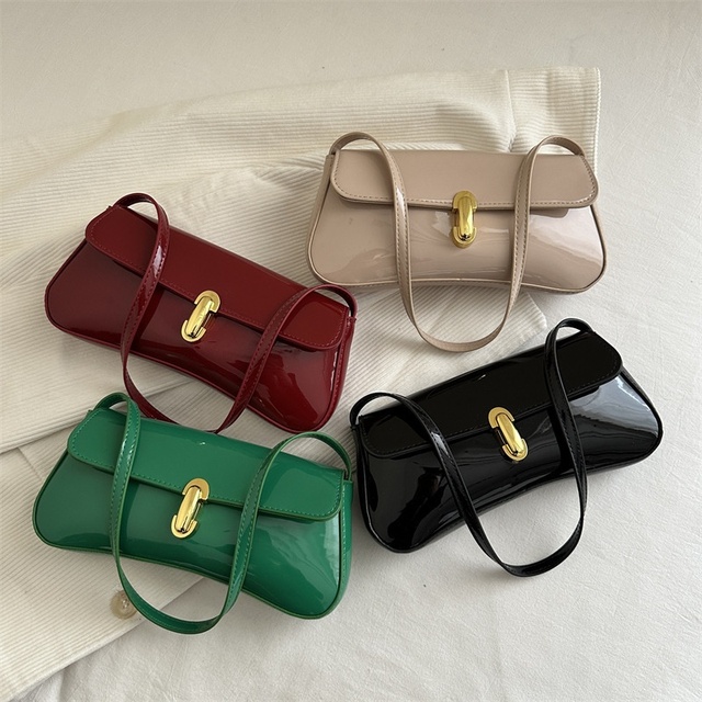 New Simple Portable Solid Color Pu Leather Style Sling Bag Vintage Lock Design Female Casual Phone Underarm Bag