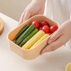 Dropshipping Rectángulo de grado alimenticio Silicona Niños Snack Fruit Containers Microondas Seguridad Bento Lunch <span class=keywords><strong>Box</strong></span> con tapa de silicona - Product Image 5
