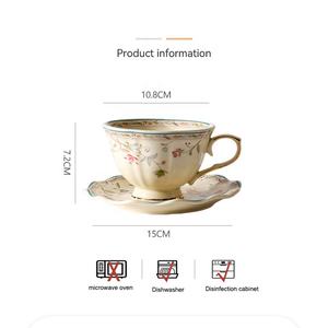 Ensemble de tasses à thé et soucoupes de style vintage, tasse à café en porcelaine avec bordure dorée, tasses à thé à fleurs et oiseaux pour café, fêtes <span class=keywords><strong>du</strong></span> thé - Product Image 2