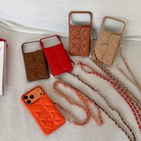 Étui de luxe en cuir PU pour téléphone portable avec chaîne, portefeuille bandoulière pour iPhone 17 16 15 14 13 12, coque de protection pour fille