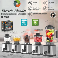 Blender multifonctionnel 5 en 1 en acier inoxydable, grande capacité de 3 L, 2600 W de puissance élevée, presse-agrumes, moulin à épices, robot culinaire