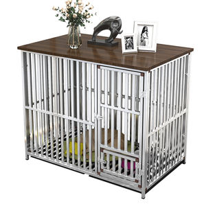 MOFESIPI büyük paslanmaz çelik ahşap köpek sandık mobilya köpek kafesi ile kolay çıkarılabilir tepsi kapalı Pet Kennels yan masa - Product Image 1